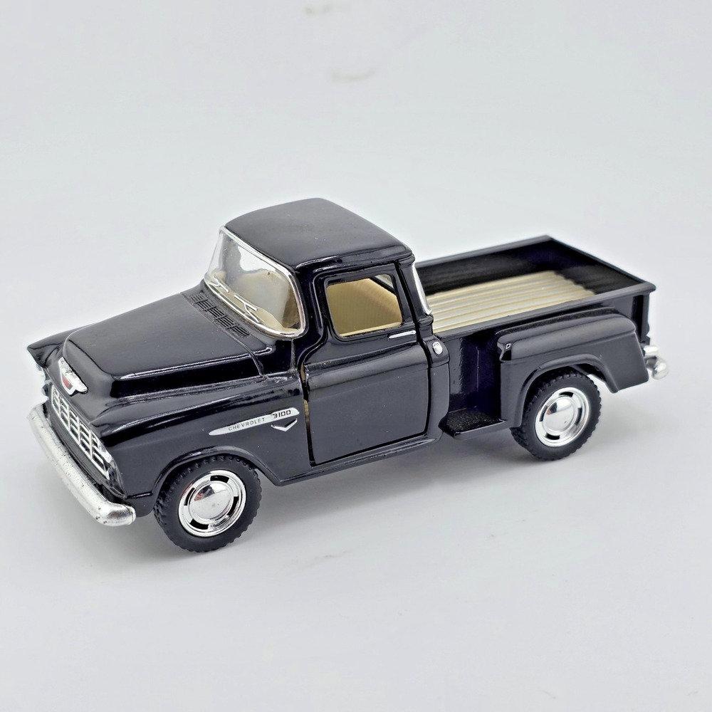 Kinsmart Diecast Cars 1955 Chevy Stepside Pick-Up 1/32 Scale Black Pull Back